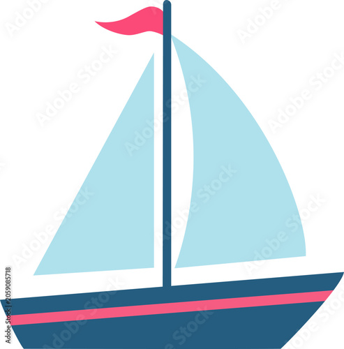 Sailboat With Blue and Pink Colors in Clear Design Sailing on the Water