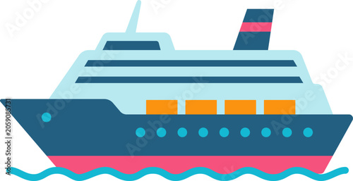 Large Cruise Ship Sails in the Sea During the Day With Colorful Design and Co...