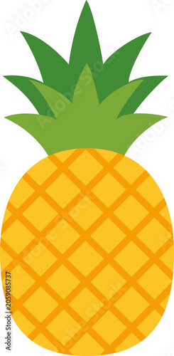 Bright Pineapple Graphic With Green Leaves on Top and Yellow Body