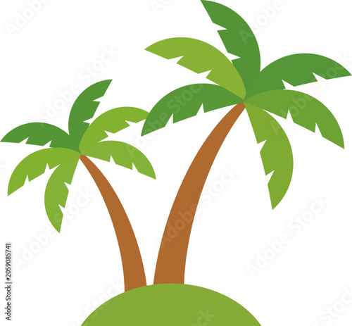 Two Palm Trees Stand Tall on a Small Hill With Green Grass and Blue Sky in a ...