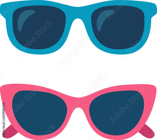 Sunglasses in Blue and Pink Colors on a Plain Background for Summer Activities