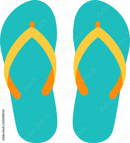 Bright Turquoise Flip Flops With Yellow Straps on a Simple Background