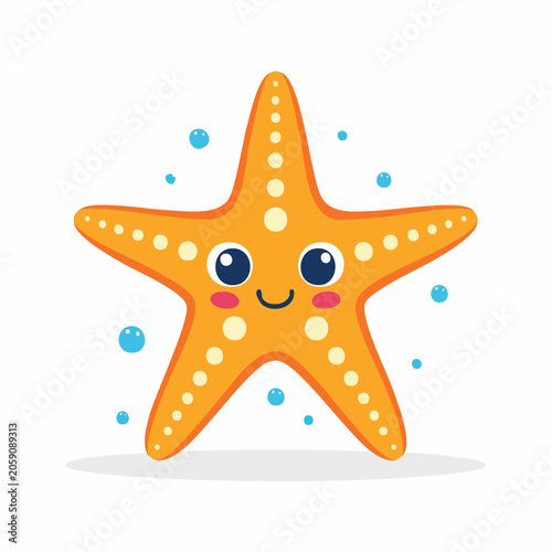 Cute Cartoon Starfish Character with Bubbles
