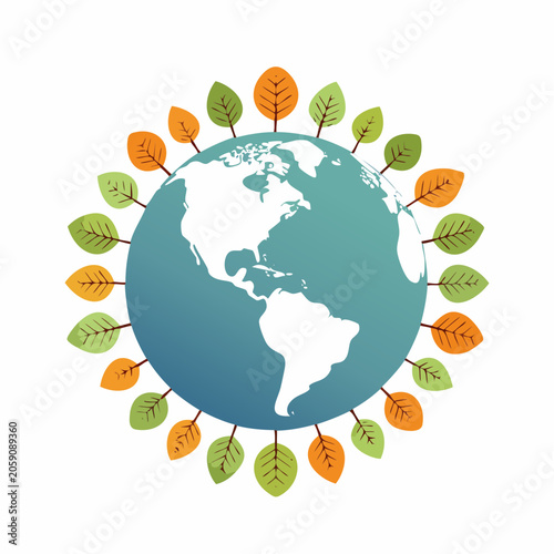 Earth with leaves around it