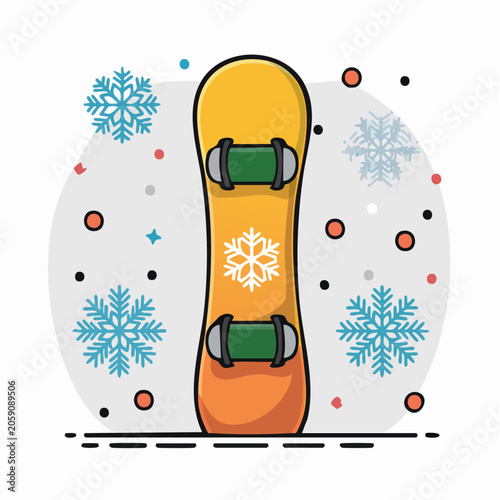 Snowboard with Snowflakes Illustration