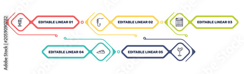 Konstfotografi summer outline icon set featuring milkshake, fish and hook, air mattress, ocean icons