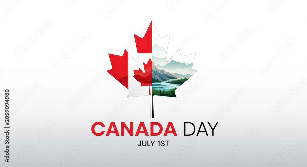 Obraz premium Canada Day Maple Leaf with Canadian Landscape Montage