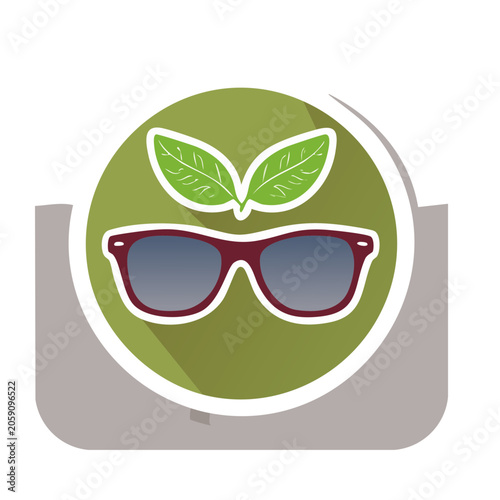 Eco Sunglasses Icon with Green Leaves