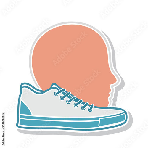 Flat design illustration of sneaker and head silhouette