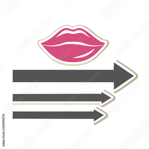 Pink lips with directional arrows icon