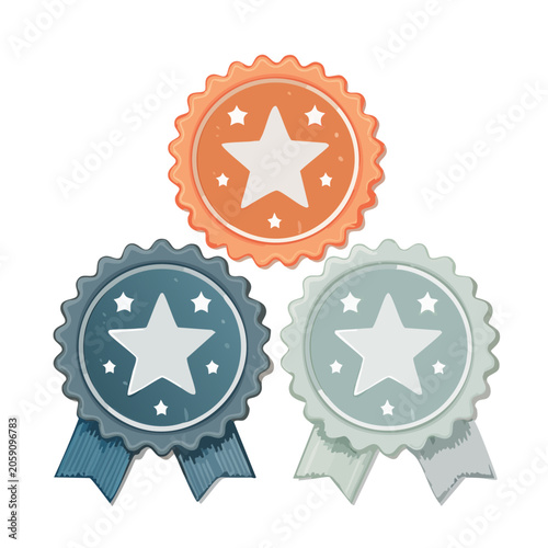 Three Star Badges in Flat Design Style