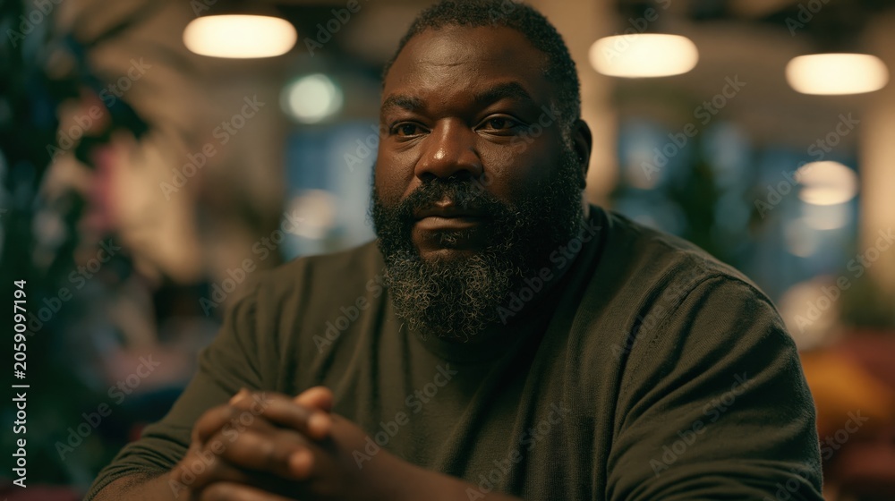 Obraz premium Neurodiversity Workplace Middle Aged Nigerian Plus Size Man Calm