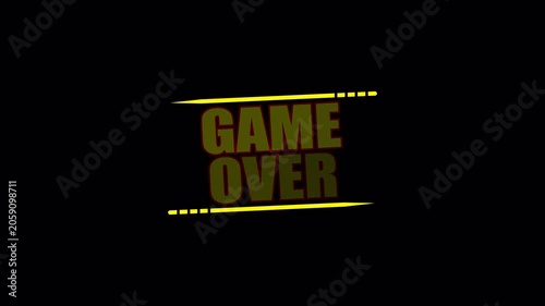 A yellow game over title with speed line accents on black, ideal for retro game scenes, defeat screens, and energetic animated graphics.