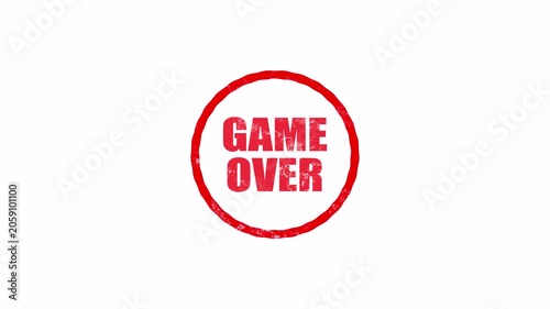 A red circular game over text on white background, suited for game endings, fail screens, and bold animated challenge notifications.