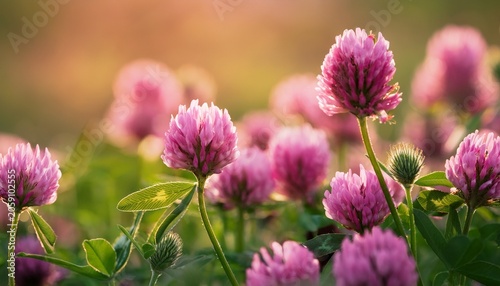 Red Clover Trifolium Pratense Pink Flowers Closeup Selective Focus
