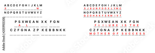Cryptogram puzzle with encrypted quote, each letter replaced by another, brain training decipher activity for adults