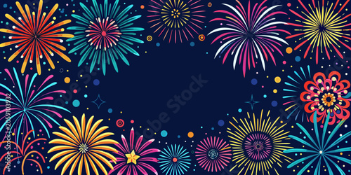Colorful festive fireworks display for celebration banner, vector
