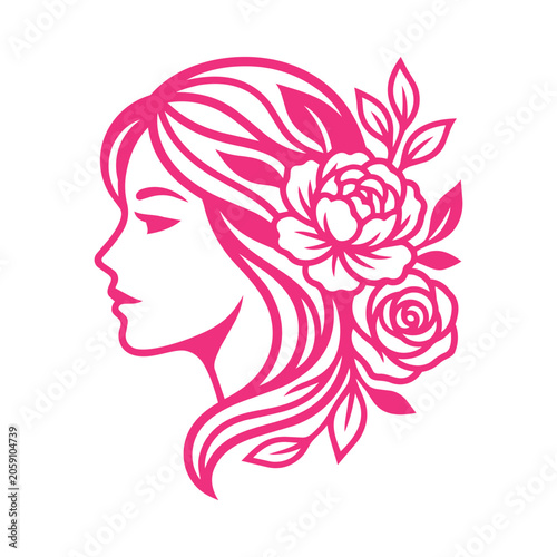 Silhouette of a Woman With Flowers in Her Hair on a White Background