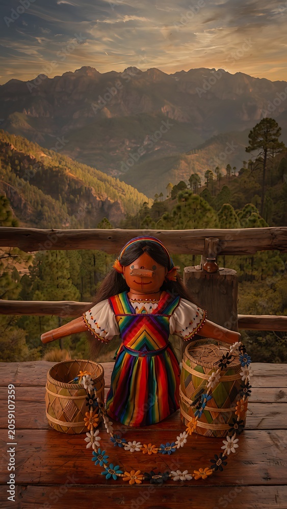 Fototapeta premium Traditional woman preparing food by river at sunset.