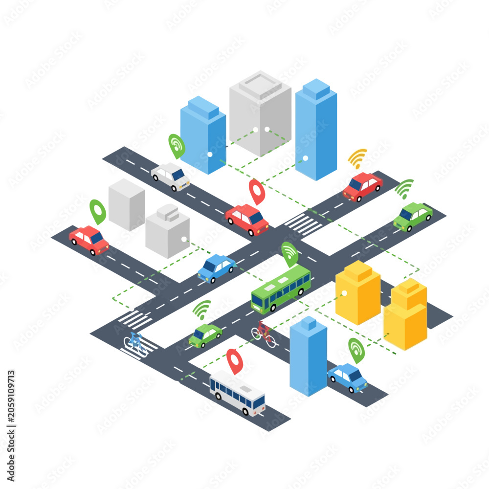 Fototapeta premium Isometric Cityscape Illustration with Roads and Vehicles.