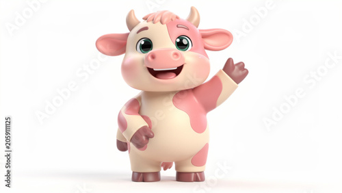 Cute smiling cartoon cow waving hello.