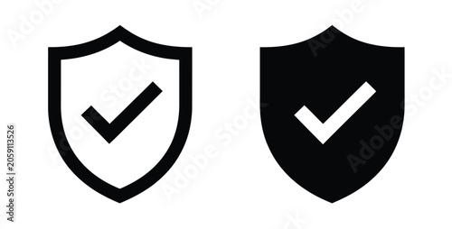 Obraz na płótnie Shield check mark icon, green security shield protection symbol with verification tick for cybersecurity, safety and trusted access