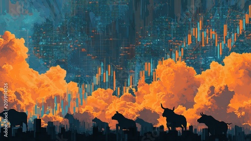 Abstract financial trading and investment concept with stock market charts, data analytics, and digital finance background