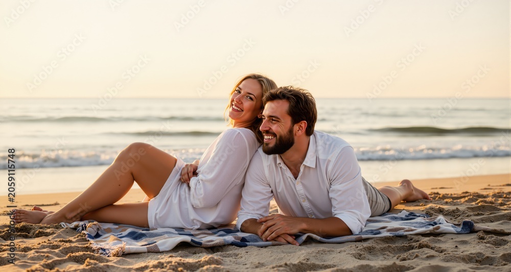 Fototapeta premium Happy couple relaxing on the beach