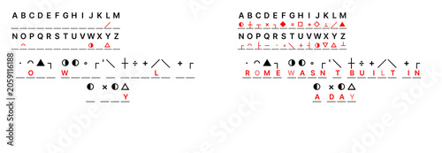Tableau sur toile Coded quote about perseverance and action, each letter replaced by symbol, motiv