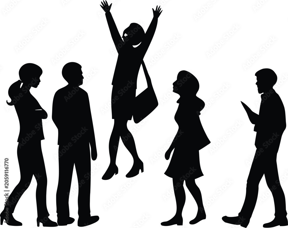 Fototapeta premium Diverse People Group with Cheering and Celebrating Person Silhouette
