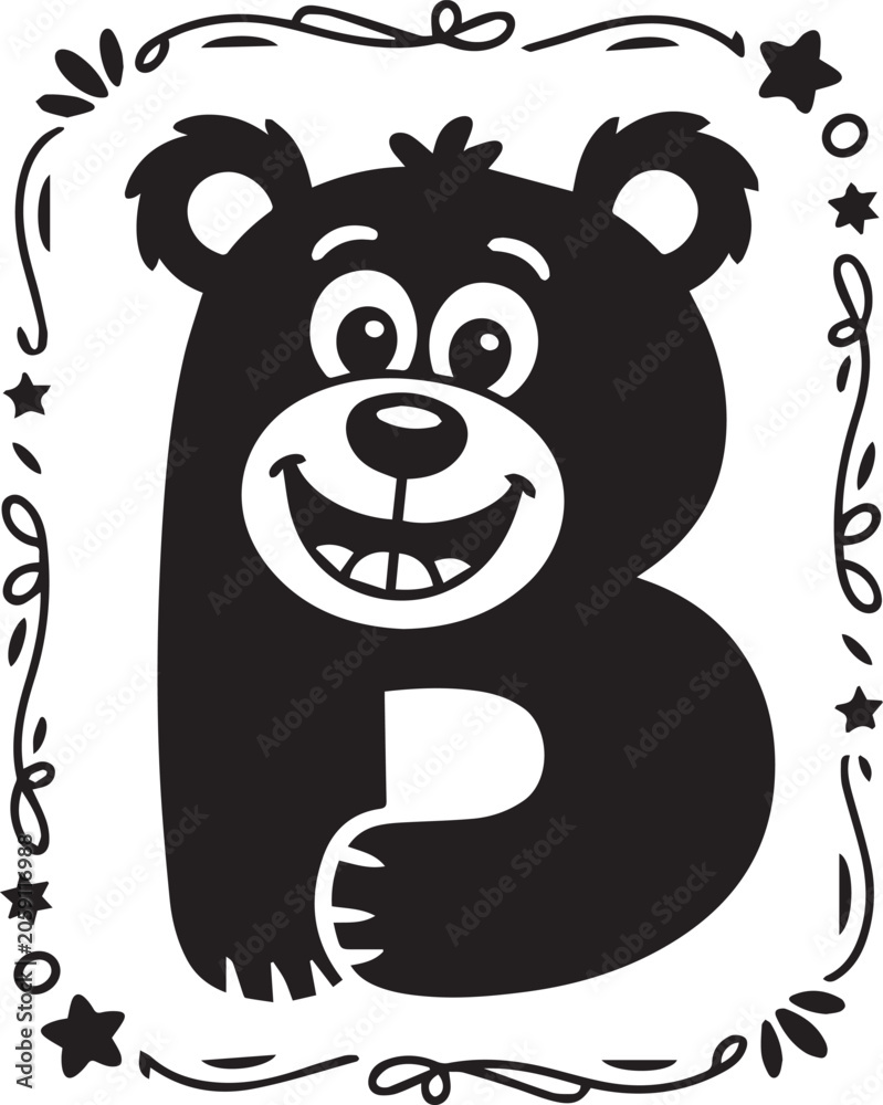 Fototapeta premium Smiling cartoon bear letter b icon isolated on transparent background, Vector, illustration