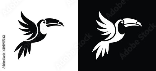 Toucan Bird Logo Vector, Abstract Tropical Animal Icon, Modern Flying Toucan Mascot Symbol for Branding