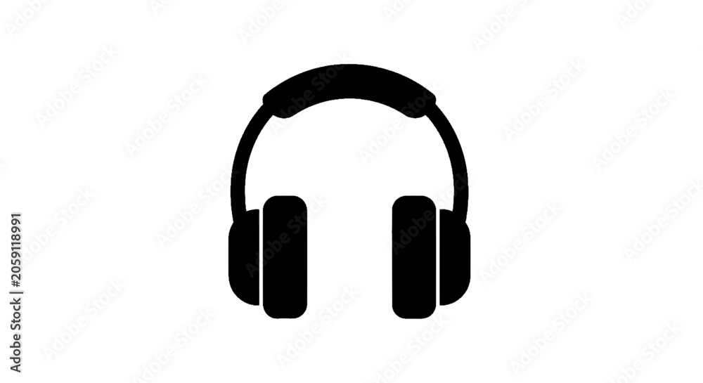Fototapeta premium Minimal black silhouette icon, simple flat vector, bold black shape, no, no shading black silhouette icon of modern overear headphones on a, flat icon style