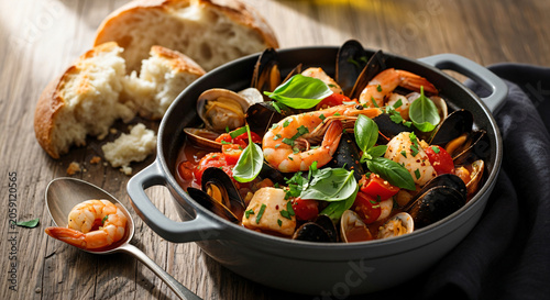 Mediterranean Seafood Stew With Shrimps Mussels And Clams