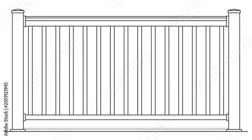 Foto Classic wooden balustrade with vertical slats design, isolated white background