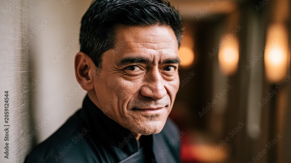 Obraz premium Neurodiversity Workplace Middle Aged Filipino Man In Staff Corridor