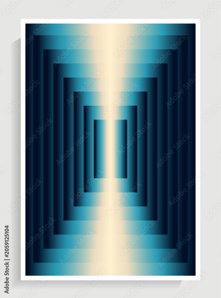 Fototapeta premium Abstract Geometric Blue and Cream Gradient Background. Y2K Aesthetic Vector Poster