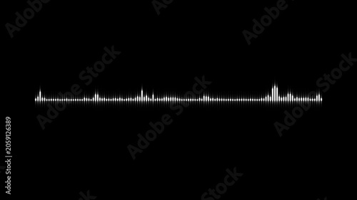 Energetic audio equalizer bars, white sound wave visualization, futuristic music spectrum animation, voice frequency pulse, dynamic waveform overlay, dark screen background, 4k video