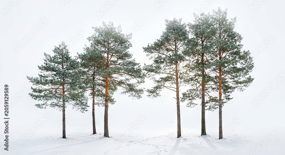 Fototapeta premium Snow covered pine trees standing in winter landscape
