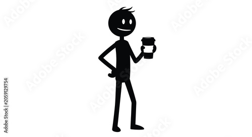 Obraz na płótnie Stick Figure With Coffee Cup Silhouette On White Background