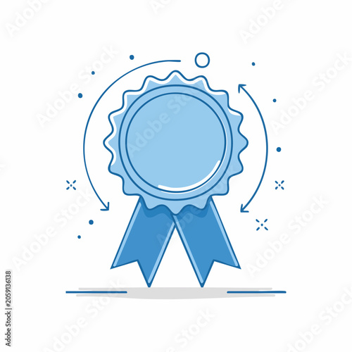 Blue Ribbon Award Icon with Circular Arrows