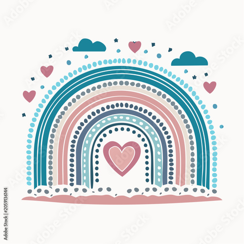 Boho Rainbow with Hearts and Clouds