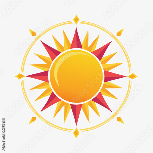 Stylized Sun Icon with Compass Rose Elements