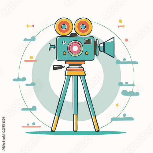 Vintage Movie Camera on Tripod