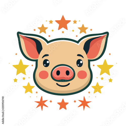 Cartoon Pig Face with Stars