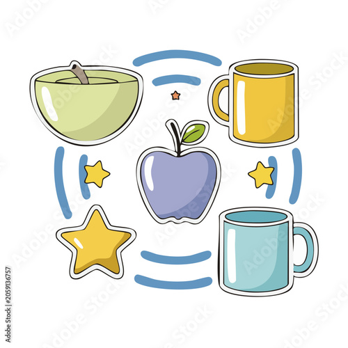 Colorful flat design kitchen icons set