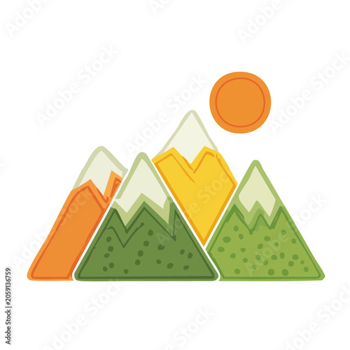 Colorful flat design mountain range with sun
