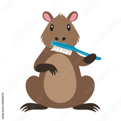 Cute capybara brushing teeth cartoon illustration