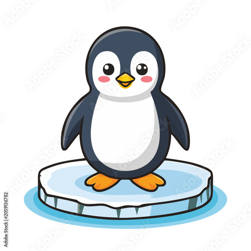 Cute cartoon penguin standing on ice floe