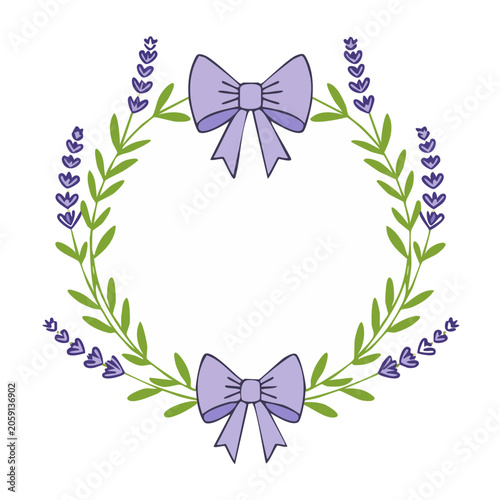 Lavender wreath with bows flat illustration